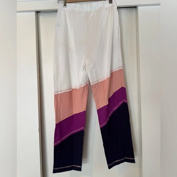 Umgee White Sweatpants Colorblock 100% Cotton Magenta Mix - Picture 5 of 8